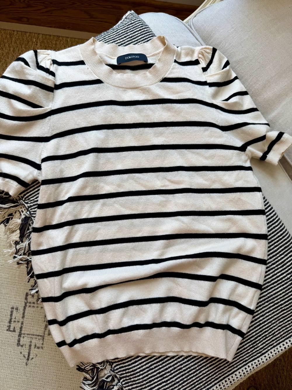 Black and Cream Striped Short Sleeve Top